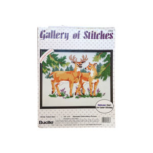 Vintage Bucilla Stamped Embroidery Needlepoint Kit White Tailed Deer 90's Nature